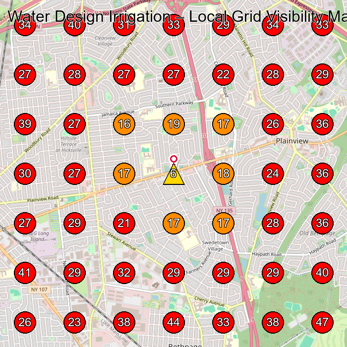Water Design Irrigation GeoGrid visibility map for General Contractor in Plainview